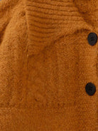 Wool-blend button-front cardigan with wide collar and five-button closure, soft anti-pilling knit for lightweight warmth and layering.
