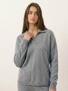 Oversized polo knit loungewear set with soft collar and straight-leg pants in soft knit fabric