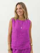 Lightweight 100% cotton crinkle sleeveless top and straight-leg pants matching set