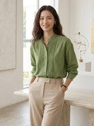 100% linen oversized jacquard shirt with tonal leaf pattern and relaxed fit