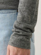 organic linen henley top in charcoal gray with fine knit, relaxed fit, and button placket