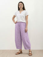 100% linen harem balloon pants with elastic drawstring waistband and side pockets