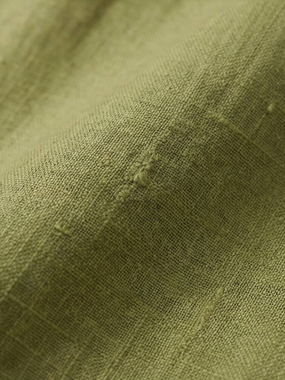 White 100% linen two-way button blouse with Peter Pan collar and cap sleeves