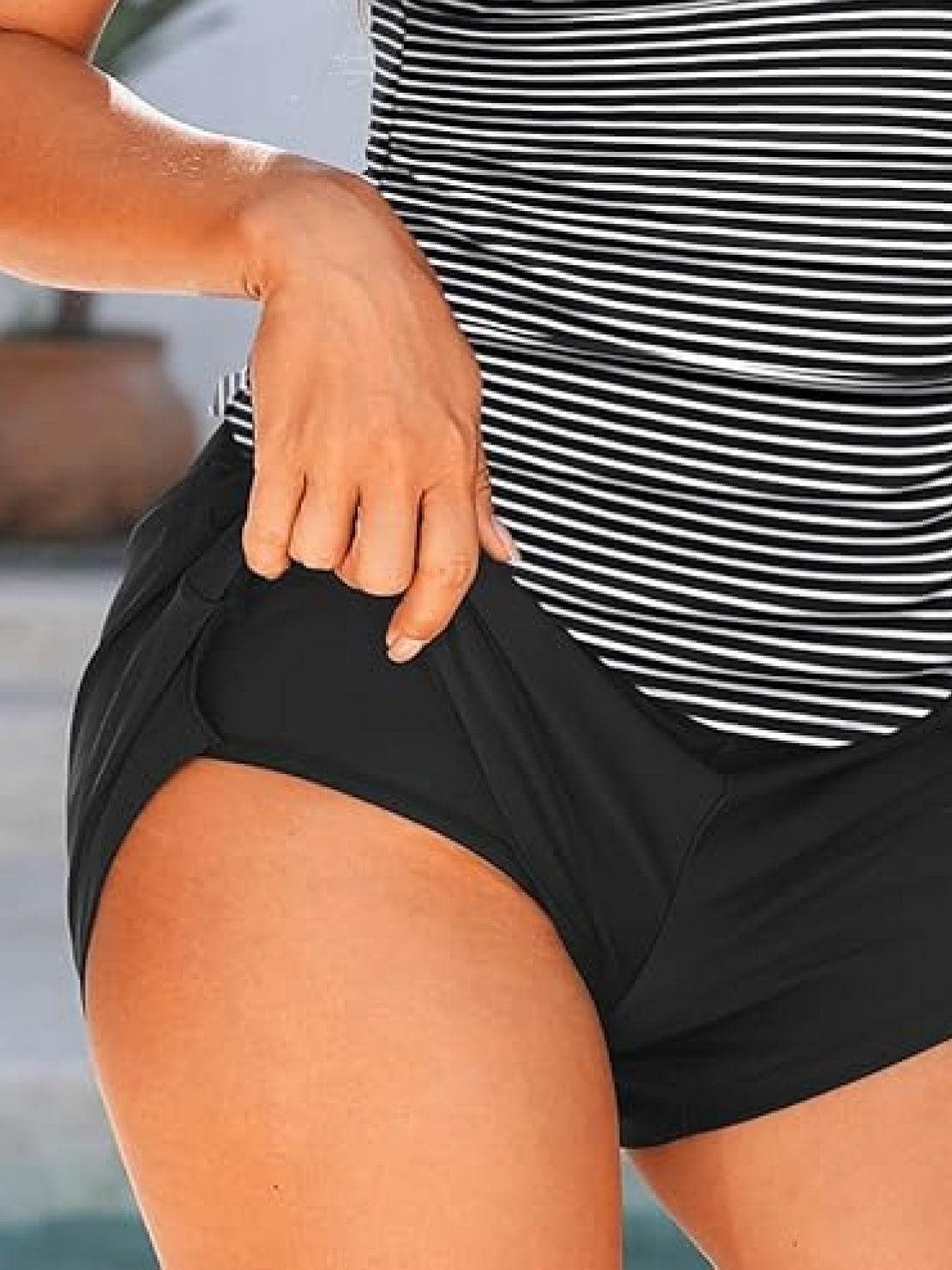 Classic V-Notch Tankini Set with ruched top and high-waist swim shorts