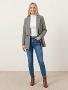Structured classic houndstooth commuter blazer with relaxed fit and notched lapel collar
