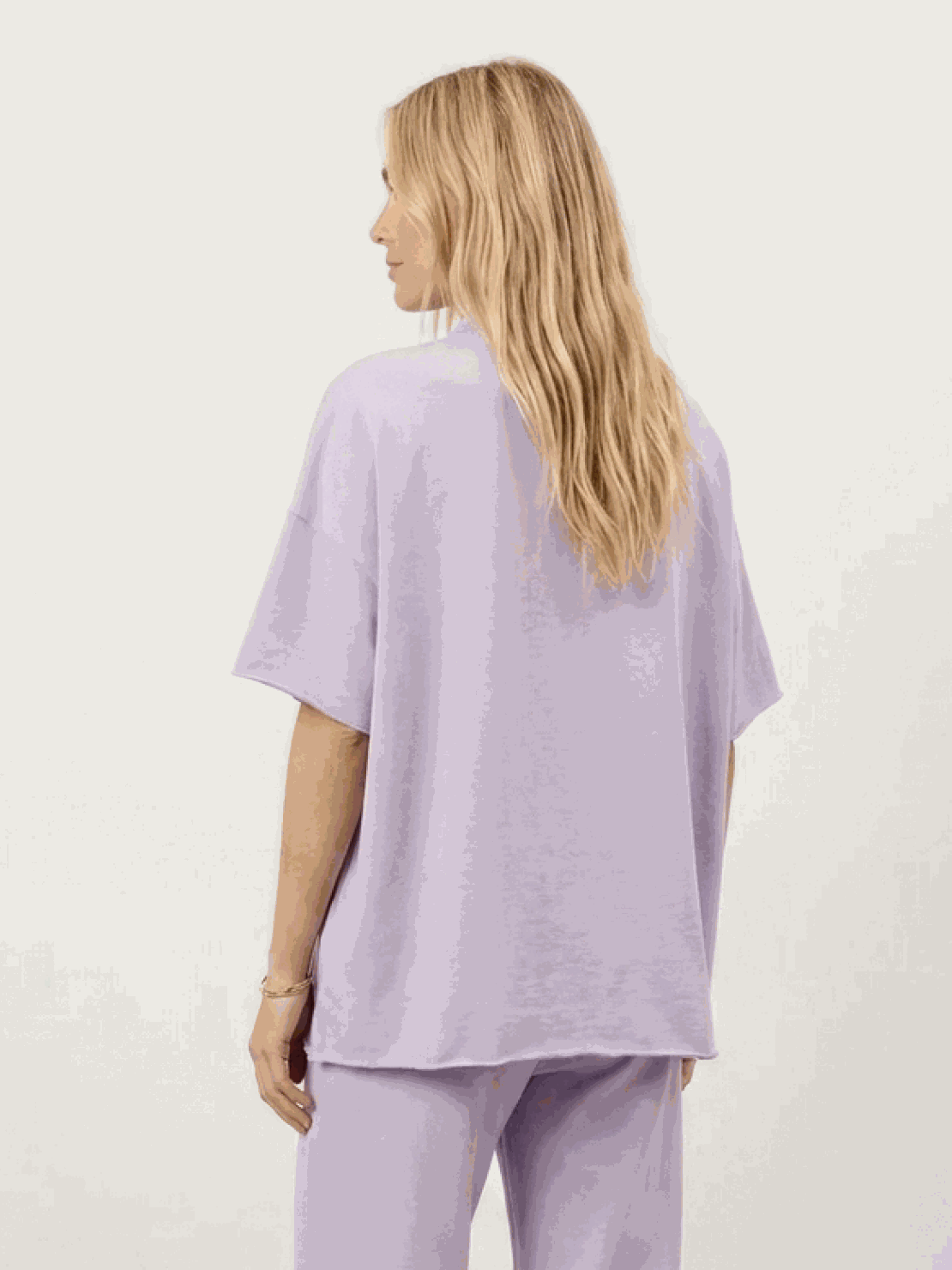 Two-piece cotton-blend capelet lounge set with batwing sleeves and wide-leg pants in multiple colors