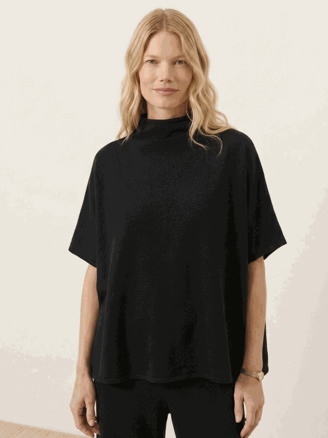 Cotton-blend capelet top and wide-leg pants lounge set in relaxed fit