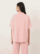 Cotton-blend capelet lounge set with mock neck top and wide-leg pants in relaxed fit