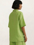 Lightweight 100% cotton beige co-ord set with oversized button-front top and relaxed shorts