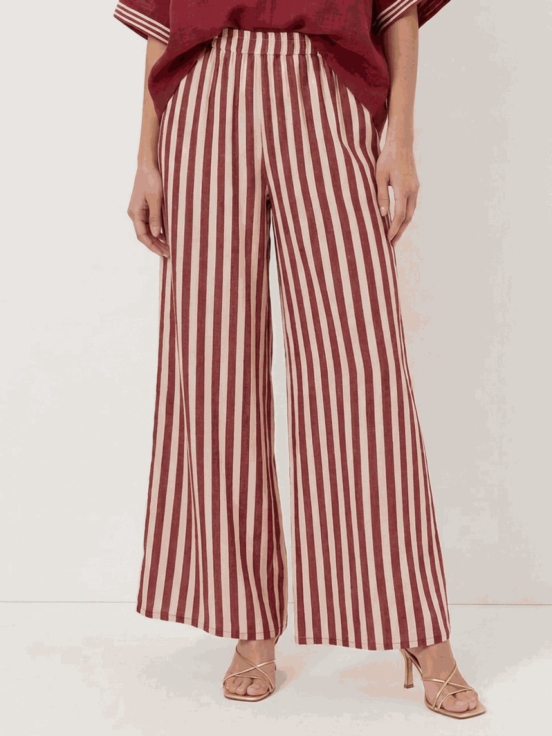 Loose oversized striped wide-leg co-ord set with dropped shoulders and elastic waist palazzo pants in multiple colors