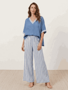 Striped wide-leg co-ord set with oversized top and palazzo pants featuring contrast stripe trim and elastic waistband
