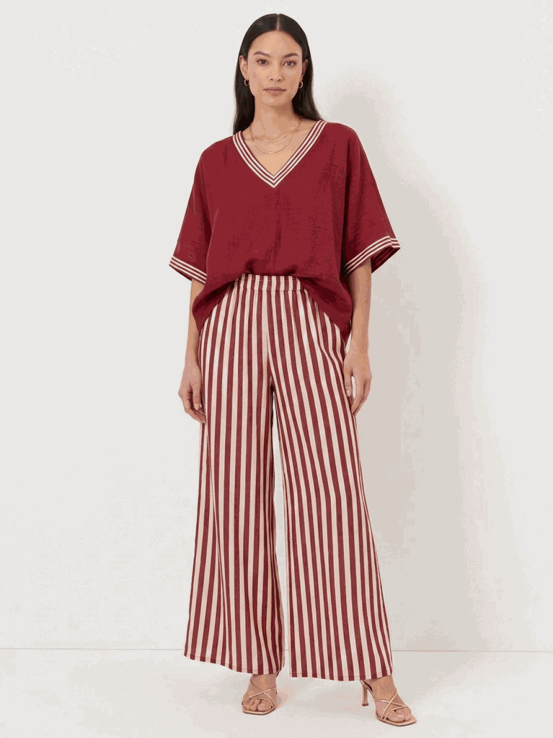 Striped wide-leg co-ord set with oversized top and palazzo pants in multiple colors