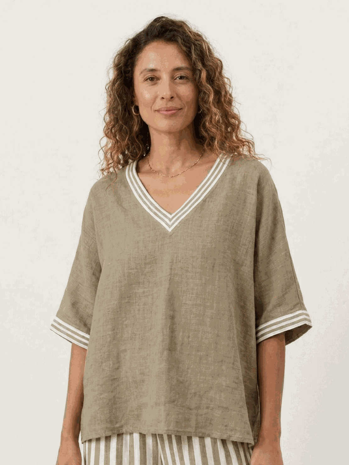 Striped wide-leg co-ord set with oversized top and palazzo pants featuring contrast stripe trim and elastic waistband