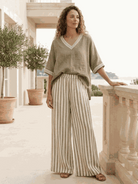 Striped wide-leg co-ord set with oversized top and elastic waist palazzo pants in multiple colors