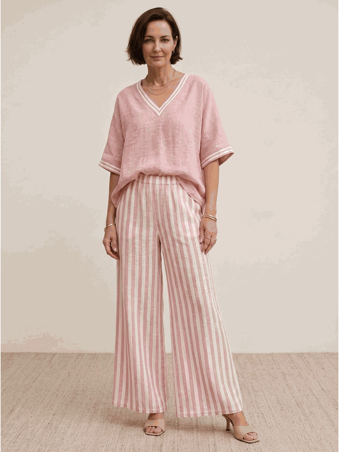 Striped wide-leg co-ord set with oversized top and palazzo pants in multiple colors