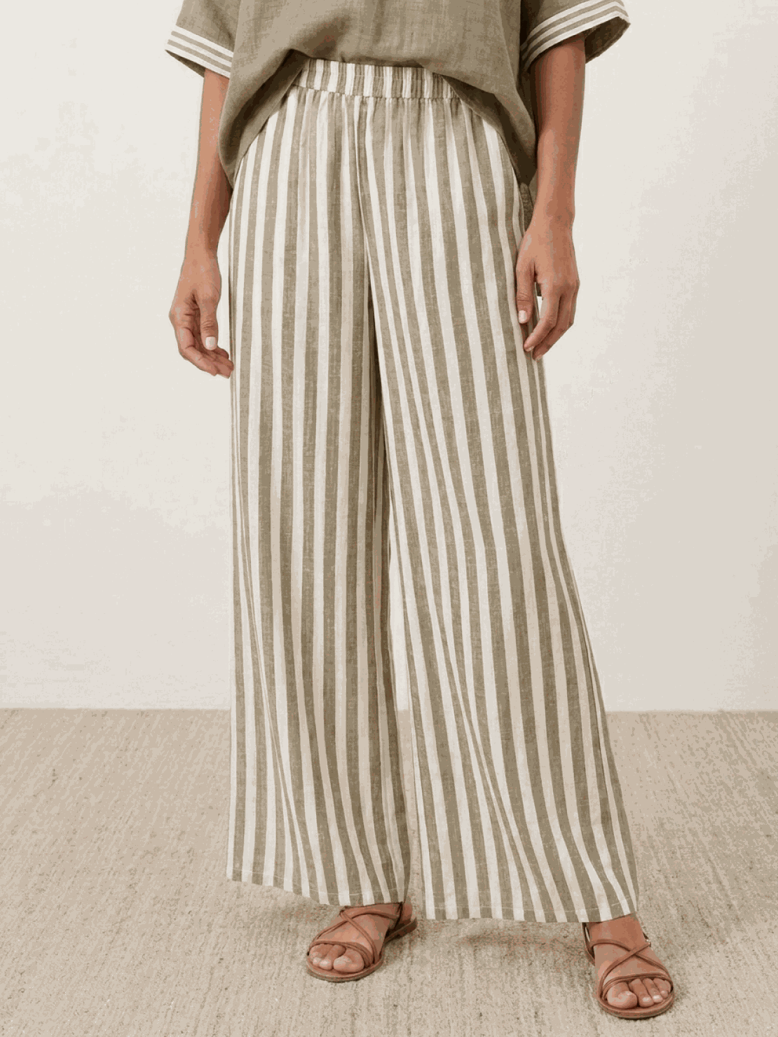 Striped wide-leg co-ord set with oversized top and palazzo pants featuring contrast stripe trim and elastic waist