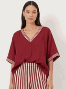 Striped wide-leg co-ord set featuring oversized top with dropped shoulders and palazzo pants with elastic waist and side pockets in multiple colors