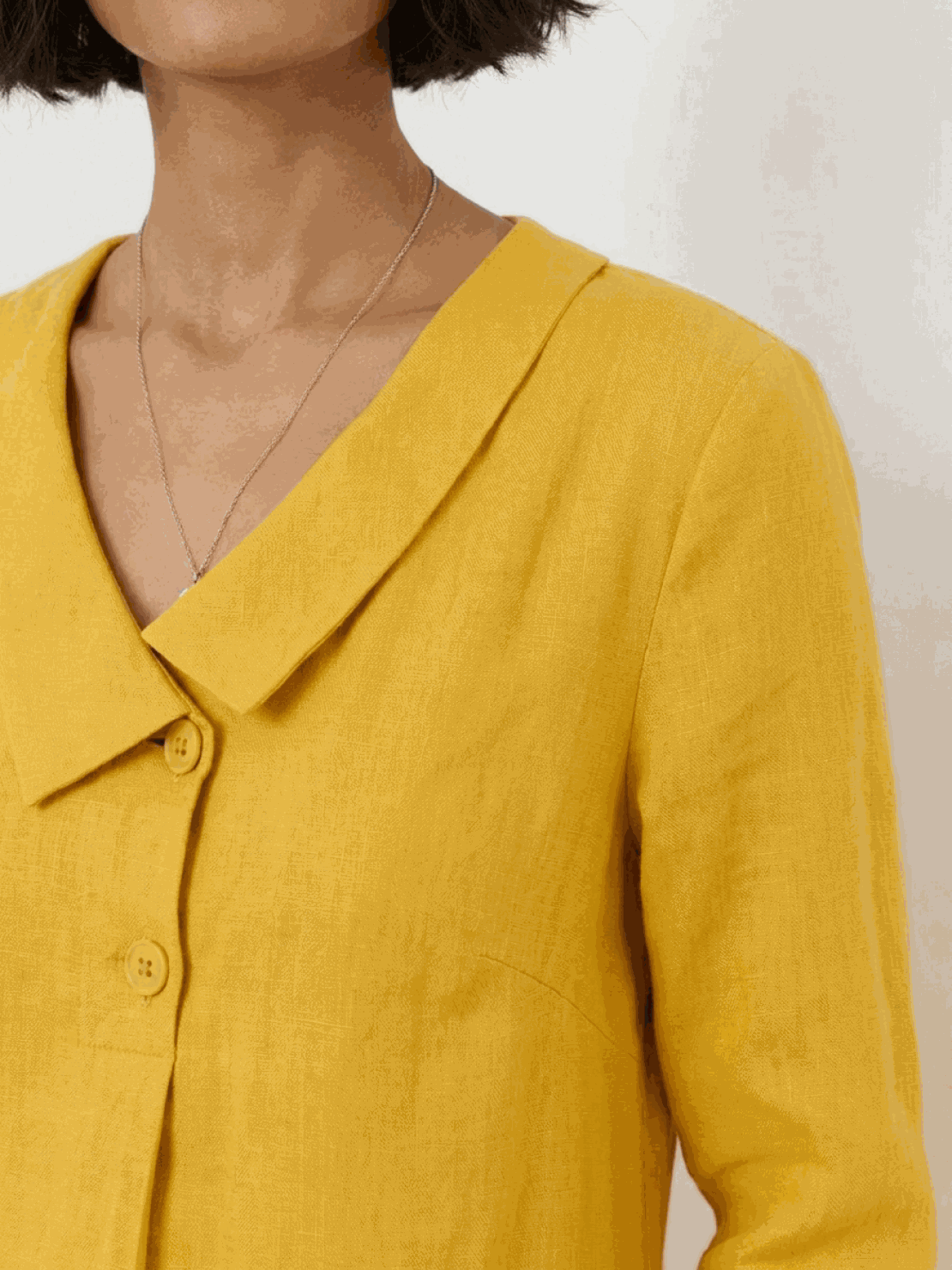 navy linen-look midi dress with v-neckline and button detail