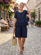 Cotton relaxed shorts and matching ruffle-detail top two-piece summer co-ord set