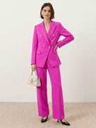 Double-breasted blazer and wide-leg trousers co-ord set with gold buttons and structured tailoring