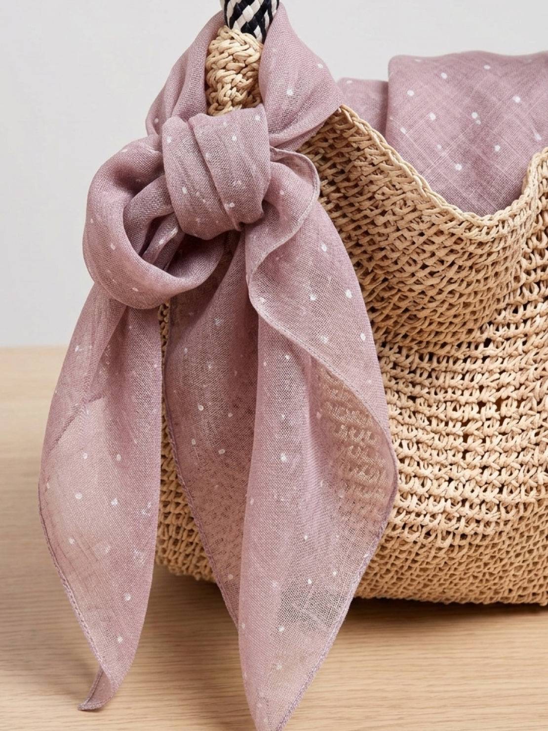 Lightweight 100% linen neck scarf with timeless checkered pattern and natural rolled edges
