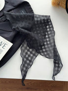 100% linen neck scarf with checkered pattern and lightweight breathable fabric