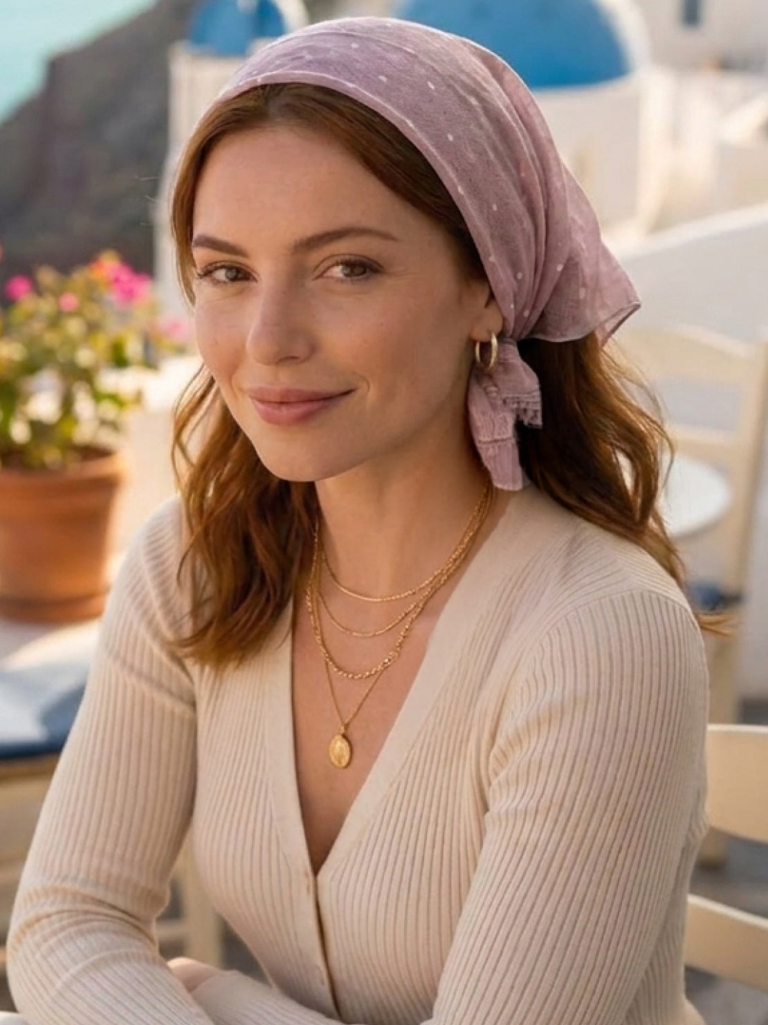 Lightweight 100% linen neck scarf with timeless checkered pattern and natural rolled edges for versatile styling