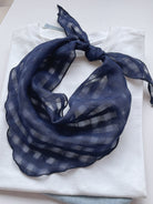 100% linen neck scarf with checkered pattern, lightweight and breathable triangular design for versatile styling