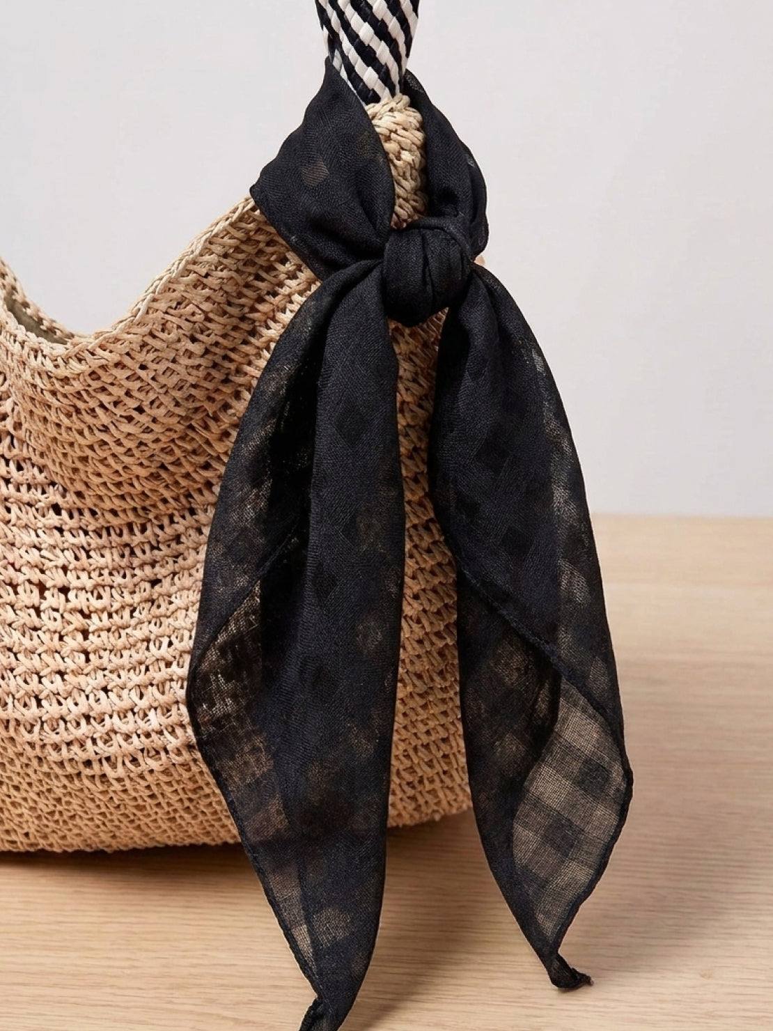 100% linen neck scarf with lightweight breathable fabric and timeless checkered pattern