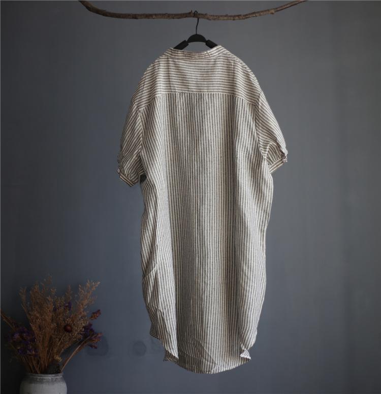 Striped Linen Blend Gauze Shirt Dress