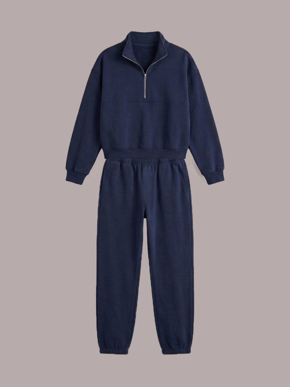 cotton-blended two-piece tracksuit with zip-front top and straight-leg pants