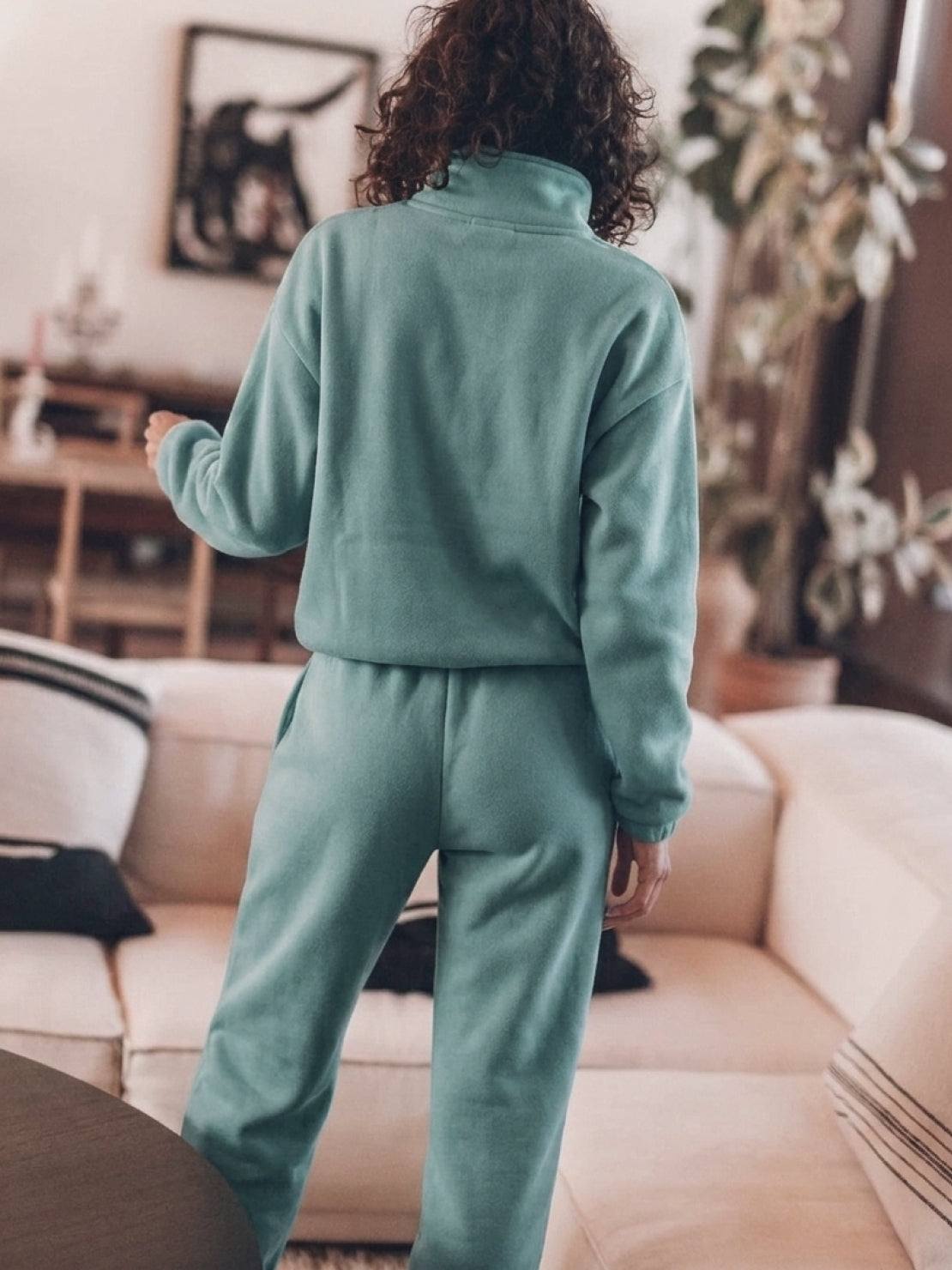 Cotton-blended two-piece tracksuit with zip-front top and straight-leg pants in relaxed fit