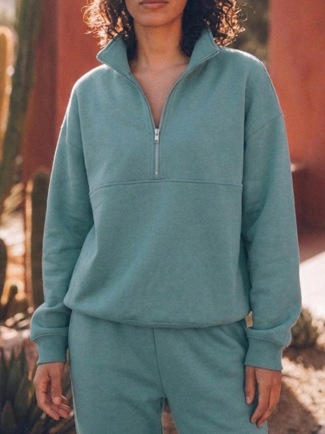 cotton-blended two-piece tracksuit with zip-front top and straight-leg pants