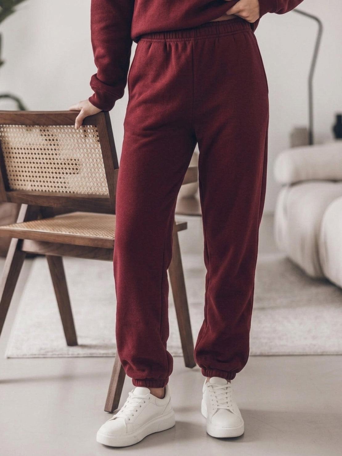 cotton-blended two-piece tracksuit with high stand collar and straight-leg pants