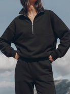 cotton-blended two-piece tracksuit with high stand collar and straight-leg pants