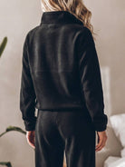 cotton-blended two-piece tracksuit with high collar zipper and relaxed fit pants