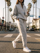 Cotton-blended two-piece tracksuit with zip-front top and straight-leg pants