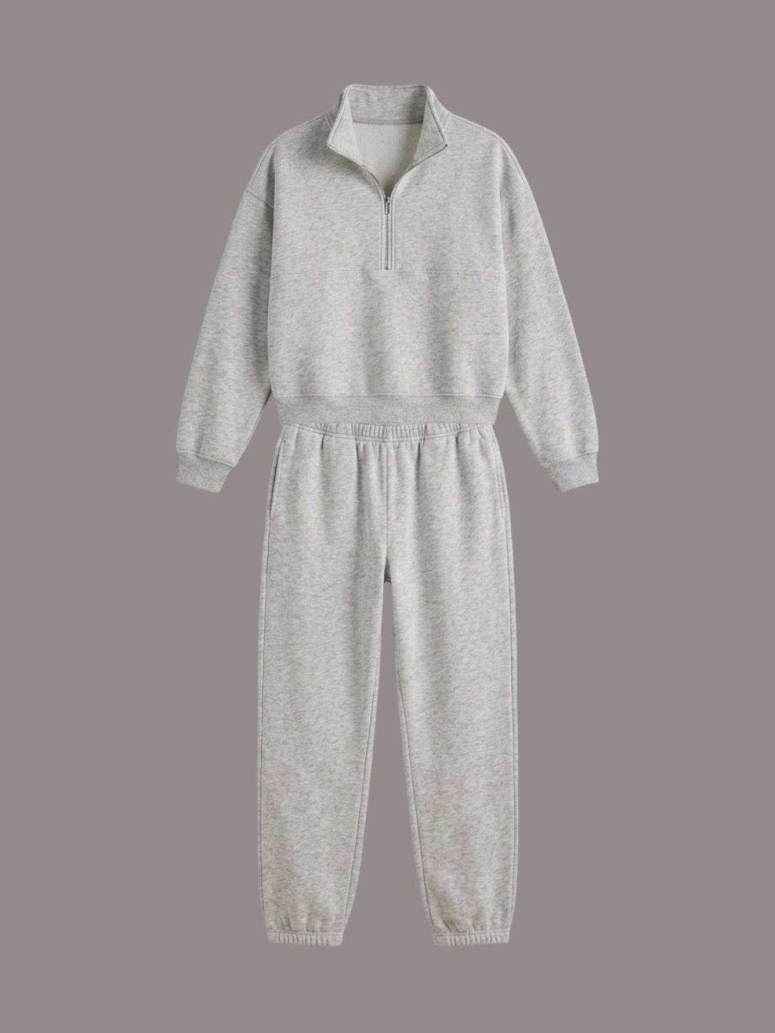 cotton-blended two-piece tracksuit with high stand collar and straight-leg pants