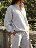 cotton-blended two-piece tracksuit with high stand collar and straight-leg pants