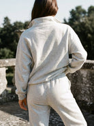 cotton-blended two-piece tracksuit with high collar zip top and straight-leg pants