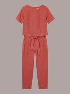 cotton linen set monochrome two-piece breathable relaxed fit outfit on model