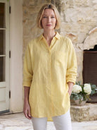 Oversized linen and cotton blend shirt with relaxed fit and back pleats in multiple colors