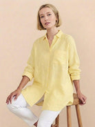 Oversized linen shirt in soft breathable cotton-linen blend with relaxed fit and vintage back pleat detail