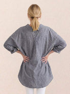 oversized relaxed cotton linen shirt with dropped shoulders and back pleat detail