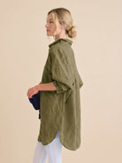 Oversized linen shirt in soft cotton-linen blend with relaxed fit and back pleats detail
