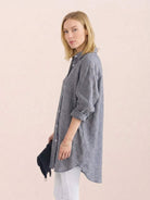 Oversized linen shirt in soft breathable cotton-linen blend with relaxed fit and back pleat detailing