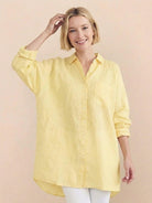 Oversized linen shirt in soft cotton linen blend with relaxed fit and back pleat detailing