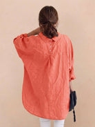 relaxed oversized 100% cotton linen shirt with dropped shoulders and back pleat detail