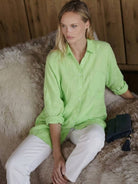 Oversized linen shirt in soft breathable cotton-linen blend with relaxed fit and back pleat detailing