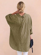 oversized relaxed cotton linen shirt with dropped shoulders and back pleat detail